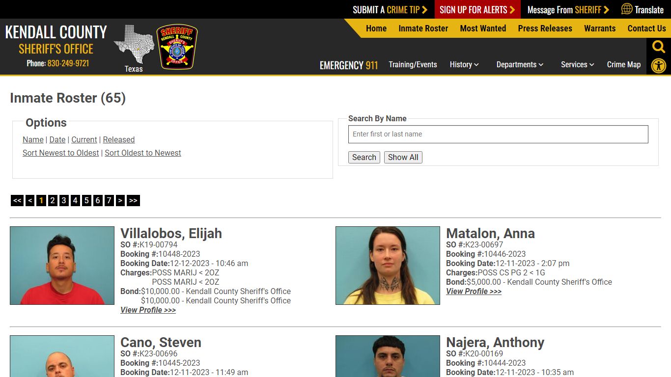 Inmate Roster - Current Inmates Booking Date Descending - Kendall ...